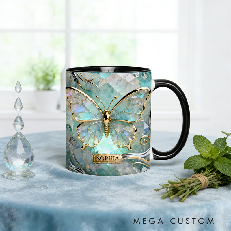 Personalized 2D Flat Magical Blue Crystal Butterfly Mug Coffee Mug Magic Lover Mug Witchcore Gift Coffee Mug