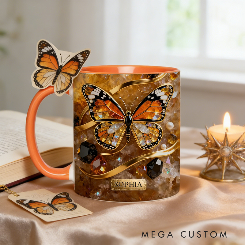 Personalized 2D Flat Magical Orange Crystal Butterfly Mug Coffee Mug Magic Lover Mug Witchcore Gift Coffee Mug