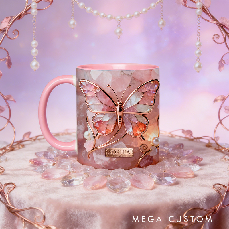 Personalized 2D Flat Magical Pink Crystal Butterfly Mug Coffee Mug Magic Lover Mug Witchcore Gift Coffee Mug