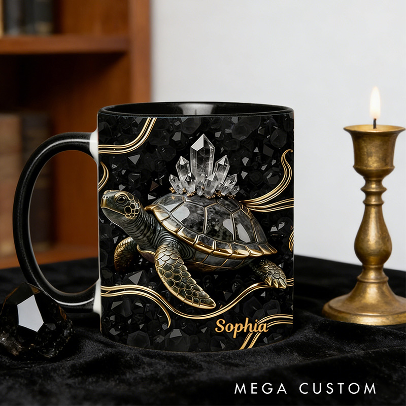 Personalized 2D Flat Magical Crystal Sea Turtle Mug Coffee Mug Magic Lover Mug Witchcore Gift Coffee Mug