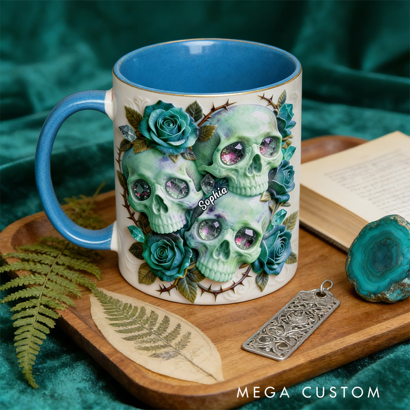 Personalized 2D Flat Magical Rose And Skull Mug Coffee Mug Magic Lover Mug Witchcore Gift Coffee Mug