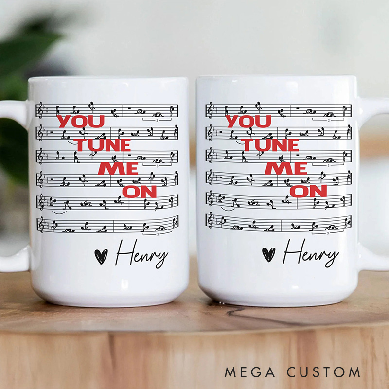 Personalized You Tune Me On Funny Music Custom Music Themed Mug for Music Lovers Couple Valentine's Day