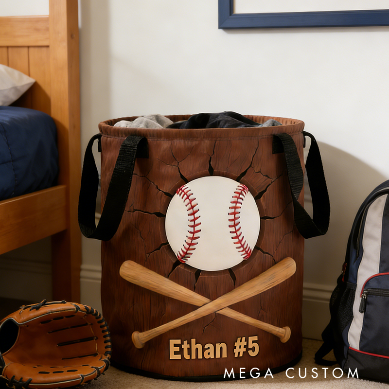 Personalized Baseball Basket with Custom Name and Number Design