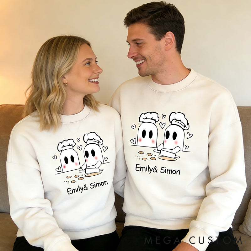 Personalized Sweetest Couple Spooky Cookies Sweatshirt Cute Valentine's Gift for Baking Lovers