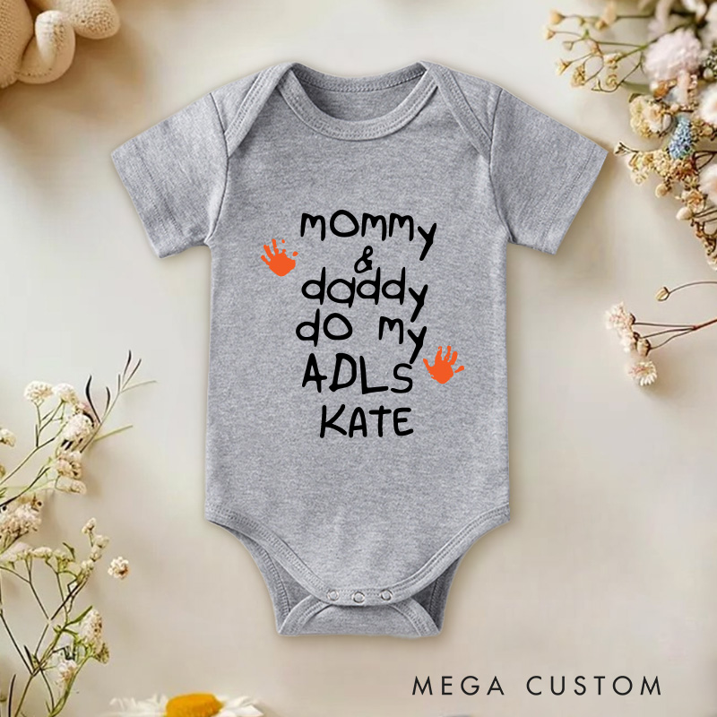 Personalized Mommy and Daddy Do My Adls Handprint Occupational Therapy Baby Onesie Gift for Baby
