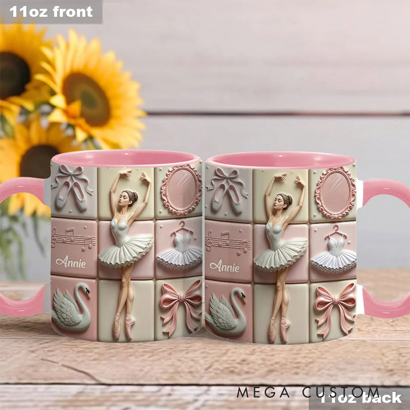 Personalized 2D Flat Ballerina Girl Ballet Mug Dancer Mug Ballet Dance Lover Mug Dancing Gift Coffee Mug