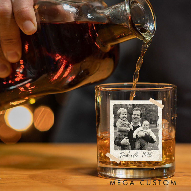 Personalized Photo Whiskey Glass Custom Vintage Retro Polaroid Photo for Dad Grandpa Him Husband Family Gift