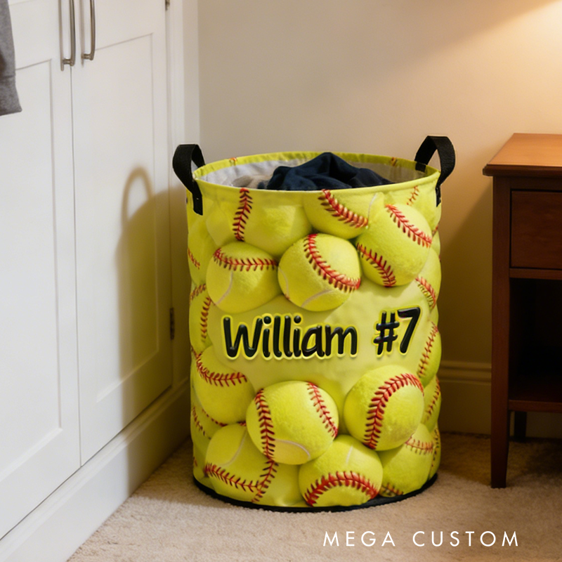 Personalized Softball Basket with Custom Name and Number Design