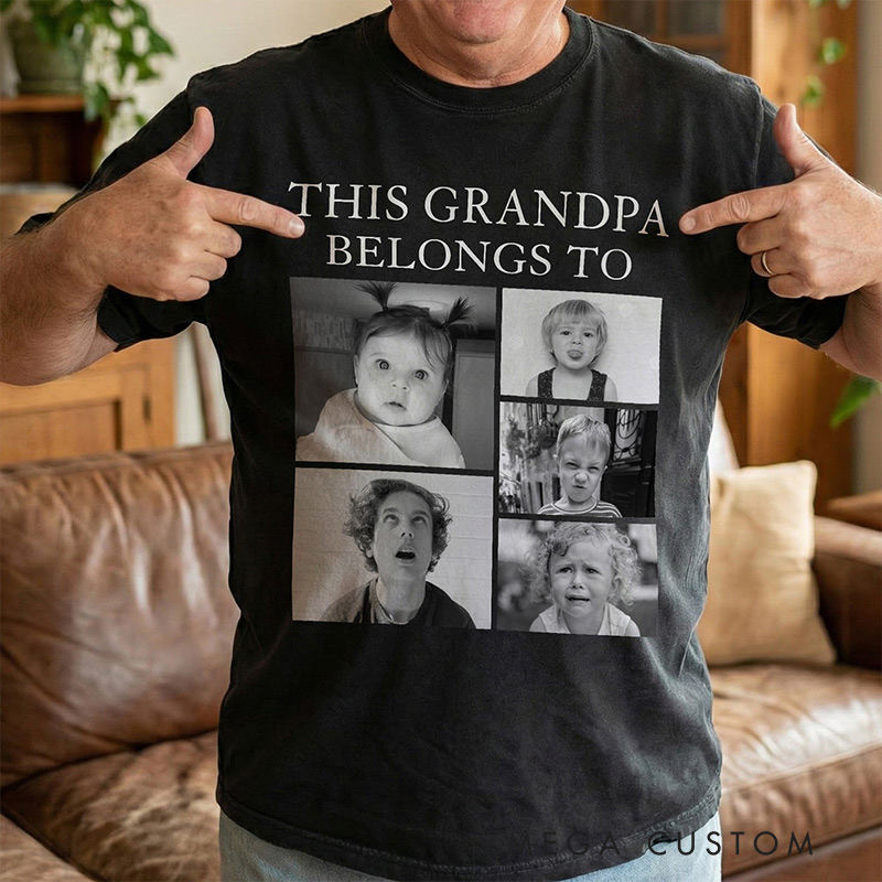 Personalized Photo Comfort Tee This Grandpa Grandma Mom Dad Belongs To Short Sleeves Custom Retro Vintage Photo Tees