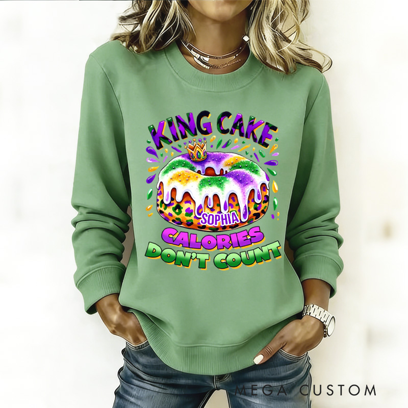 Personalized Calories Don't Count Sweatshirt Mardi Gras King Cake Sweatshirt with Name Mardi Gras Gift for Women Her