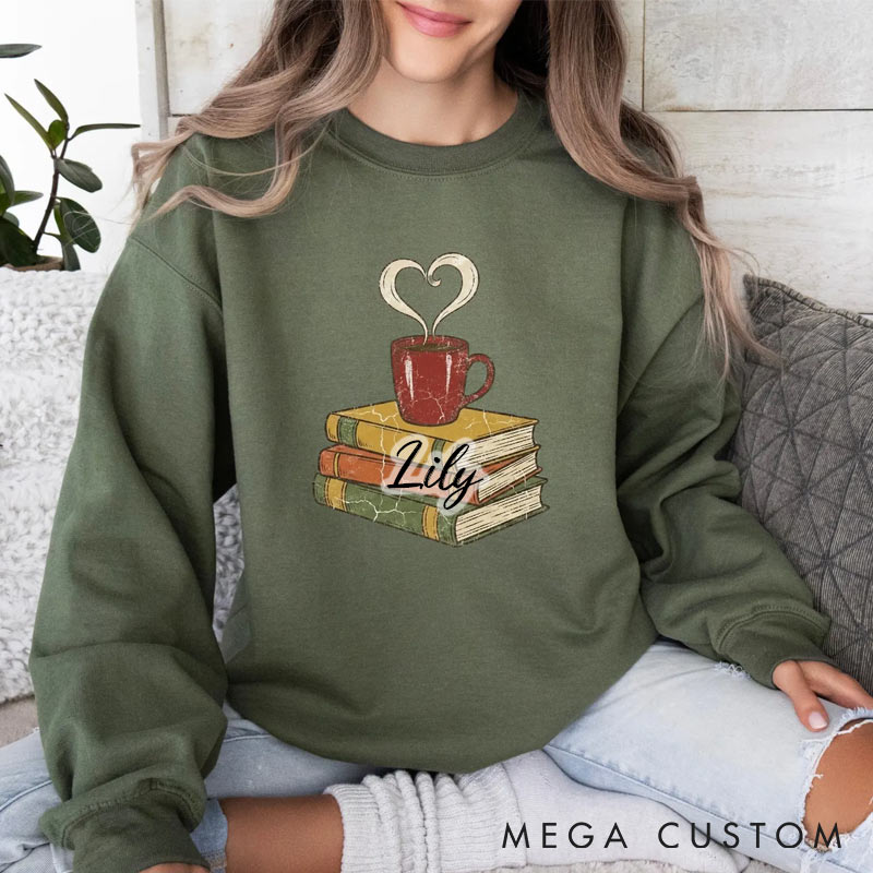 Personalized Book Lover Sweatshirt Valentines Day Gift Coffee and Books Crewneck for Reading Lovers