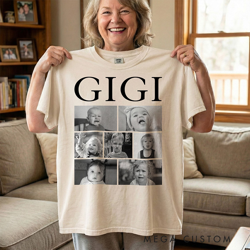Personalized Photo Comfort Tee Custom Retro Vintage Kids' Photo Tee Gift for Mama Daddy Gigi Papa Custom Nicknames TShirt