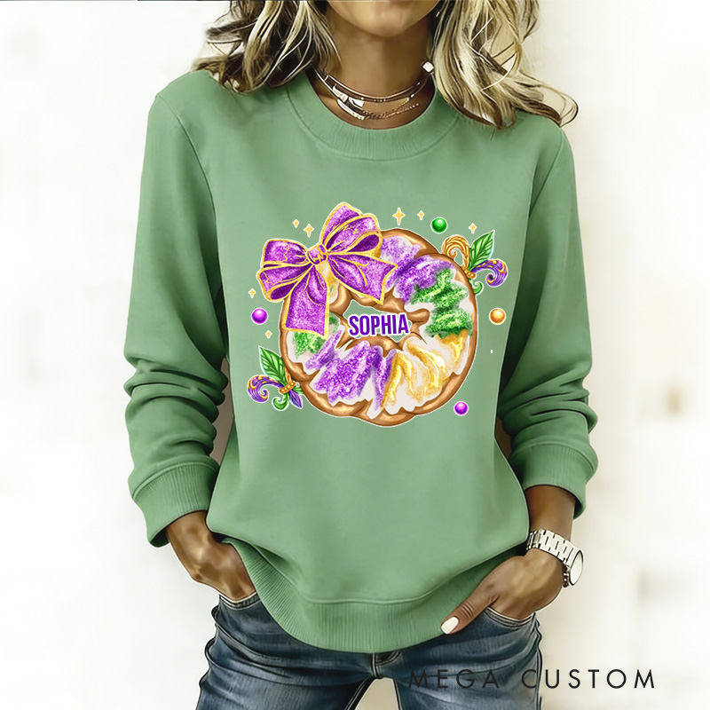Personalized Calories Don't Count Sweatshirt Mardi Gras King Cake Coquette Sweatshirt with Name Mardi Gras Gift for Women Her