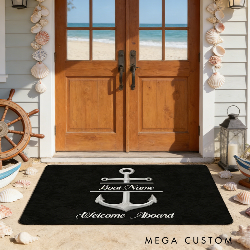 Personalized Boat Welcome Mat Custom Boat Name Mat Nautical Boat Gifts Outdoor Fishing Gift