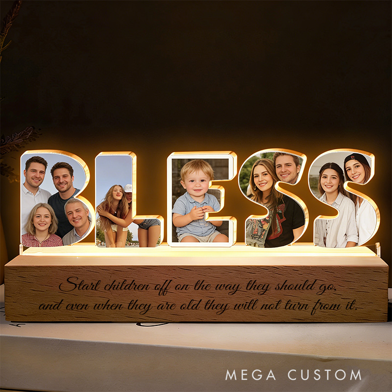 Personalized Couple Photo Fairh Jesus Bless Collage Night Light Custom LED Night Lamp from Your Own Picture Religious Gift Valentine's Day Gift