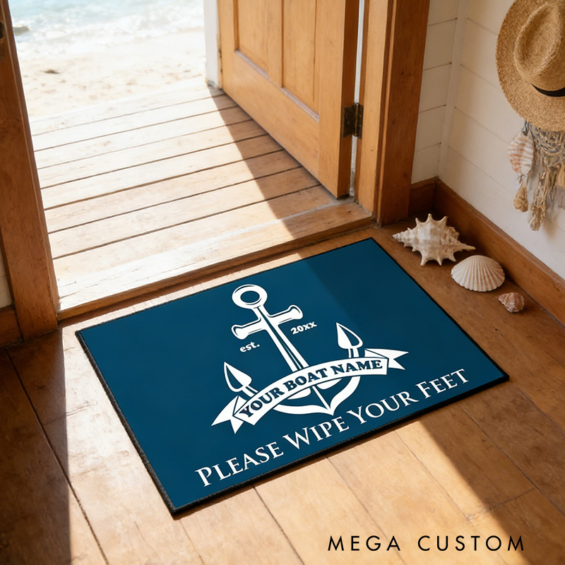 Personalized Custom Nautical Doormat with Anchor Mat Large Wipe Your Feet Gifts Outdoor Fishing Boat Mat