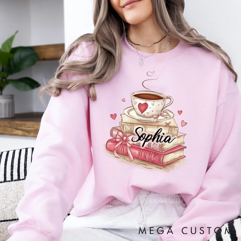Personalized Book Lover Valentine Sweatshirt Coquette Valentine Bookish Sweatshirt for Reading Lovers