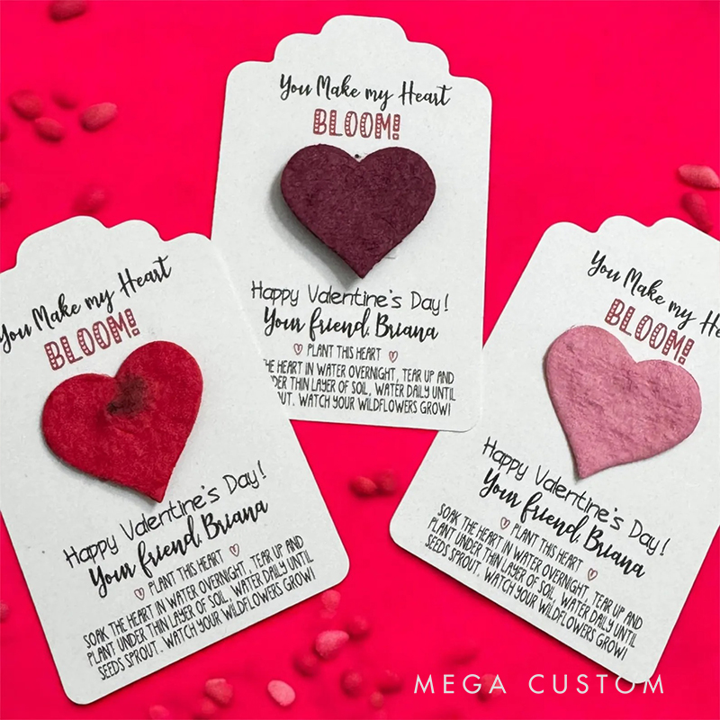 Personalized Valentine’s Seed Paper Card  Custom Name Eco-Friendly Thank You Gift with Heart Design