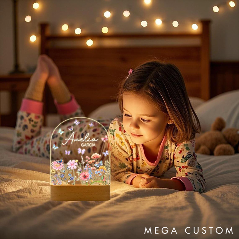 Personalized Custom Floral Butterfly Name Night Light with Name LED Light Gardening Lover Gift Garden Gift