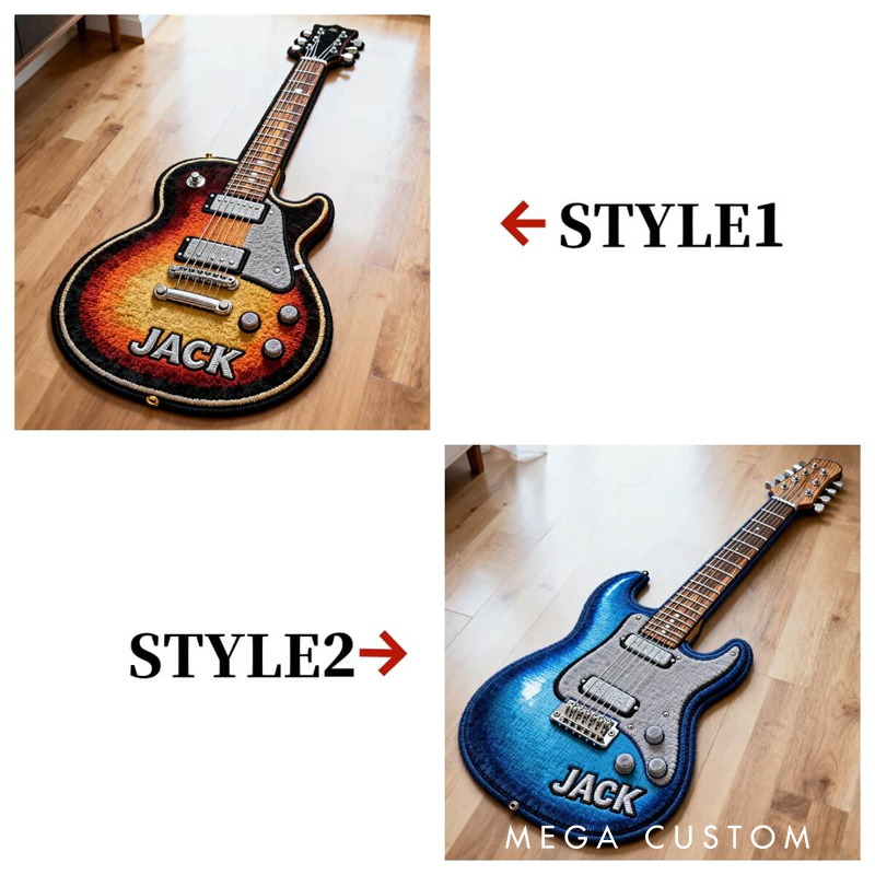 Personalized 2D Flat Electric Guitar Rug for Music Lovers Gift for Kids Guitar Music Studio