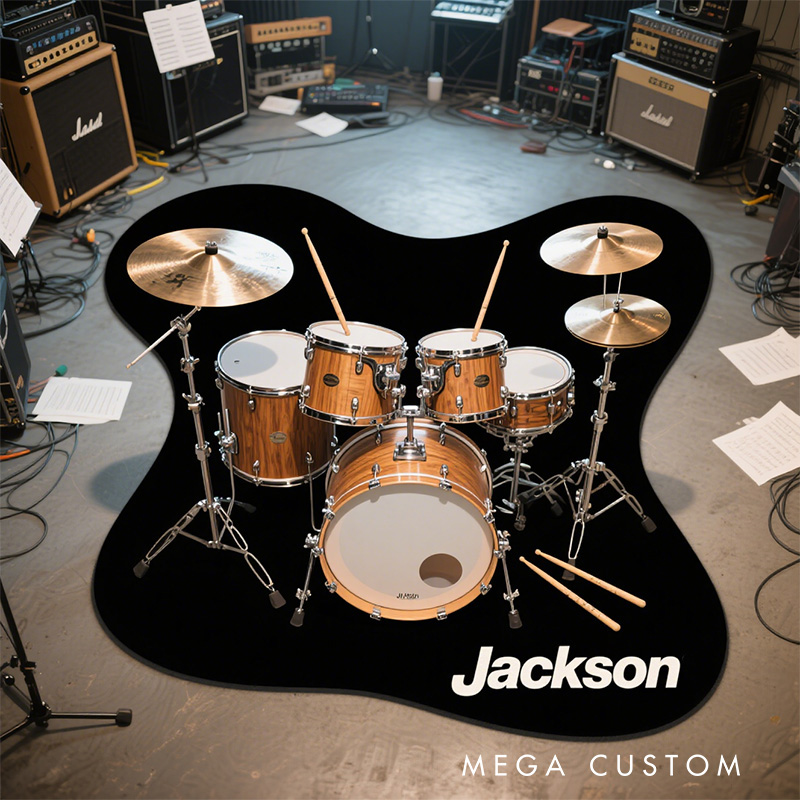 Personalized 2D Flat Drum Rug for Music Lovers Gift for Kids Drummer Music Studio