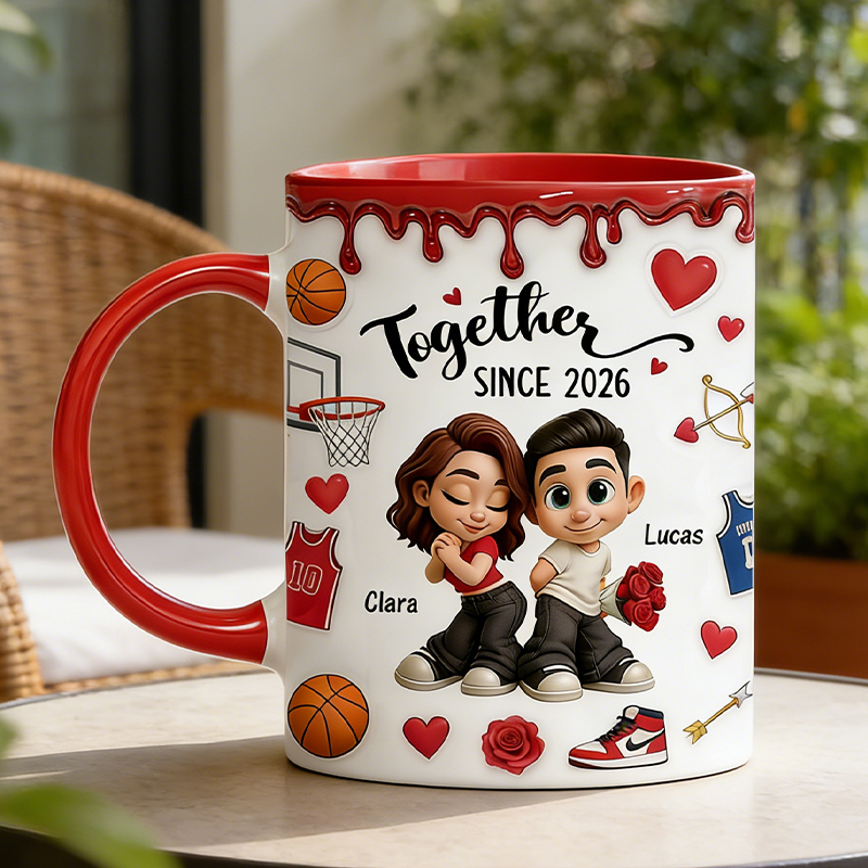 Personalized Couple’s Basketball Mug "Together Since" with Custom Names Design Gift for Anniversaries Valentine’s Day