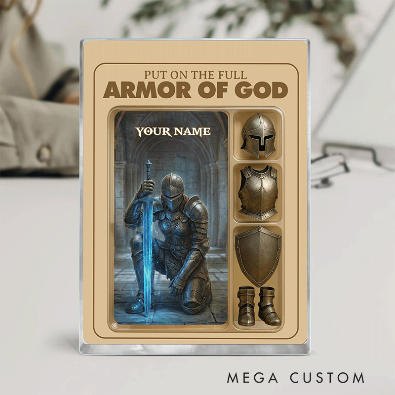 Personalized Put the Full Armor of God Acrylic Block with Custom Name Table Decor Prayer Best Gift Religious Gift Christian Gift for Christian Man