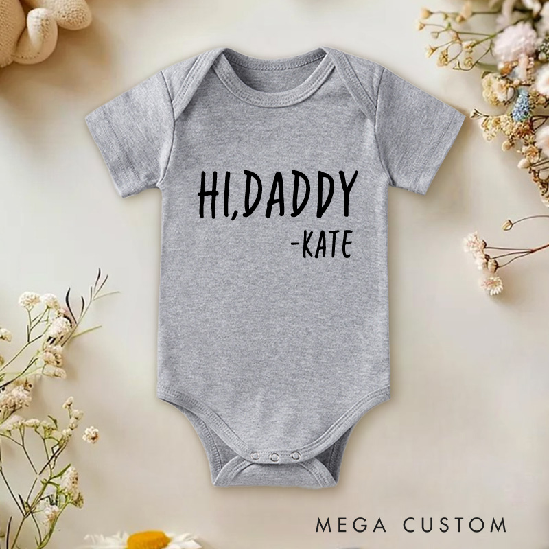 Personalized Hi Daddy Mommy Grandma Etc Baby Onesie Tell Your Family You're Pregnant Pregnancy Reveal Baby Onesie Gift