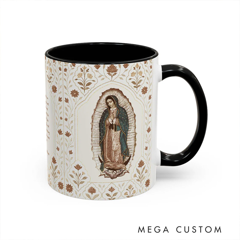 Personalized Our Lady of Guadalupe Accent 11oz Ceramic Mug with Custom Name Guadalupana Virgin Mary Catholic Coffee Cup Catholic  Gift for Women