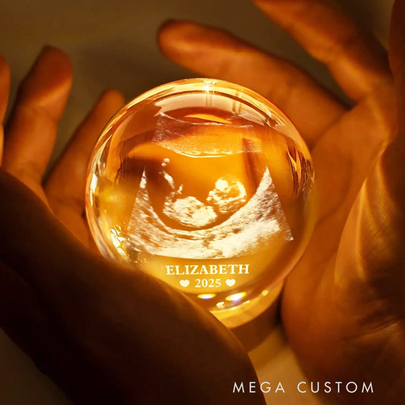 Personalized Crystal Globe Lamp Custom Photo Baby Ultrasound Night Light Pregnancy Announcement Gift New Dad Gift