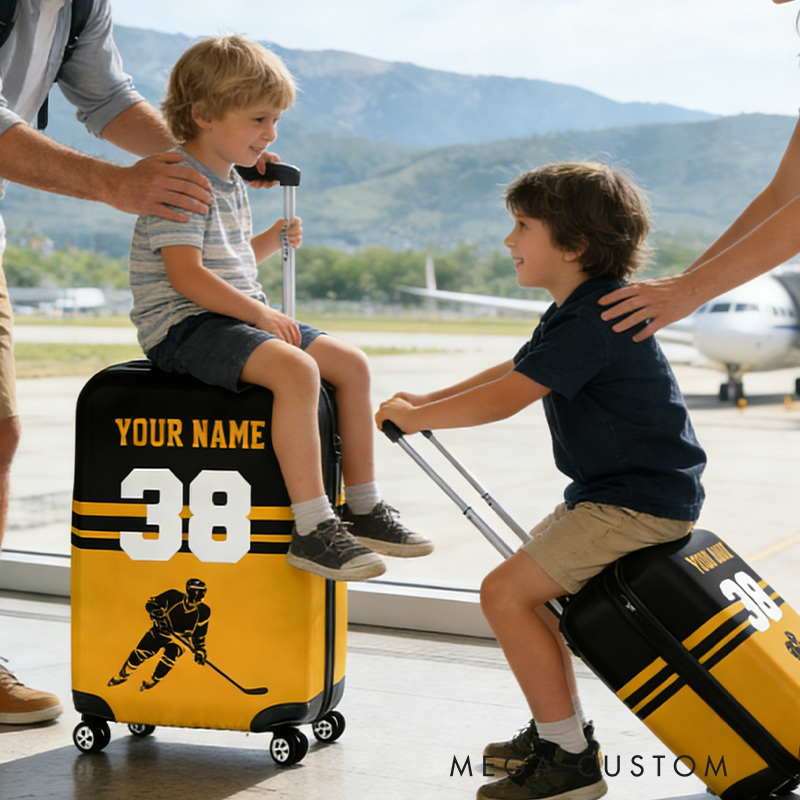 Personalized Hockey Luggage Cover with Custom Name Number and Colors for traveling and Hockey Lovers