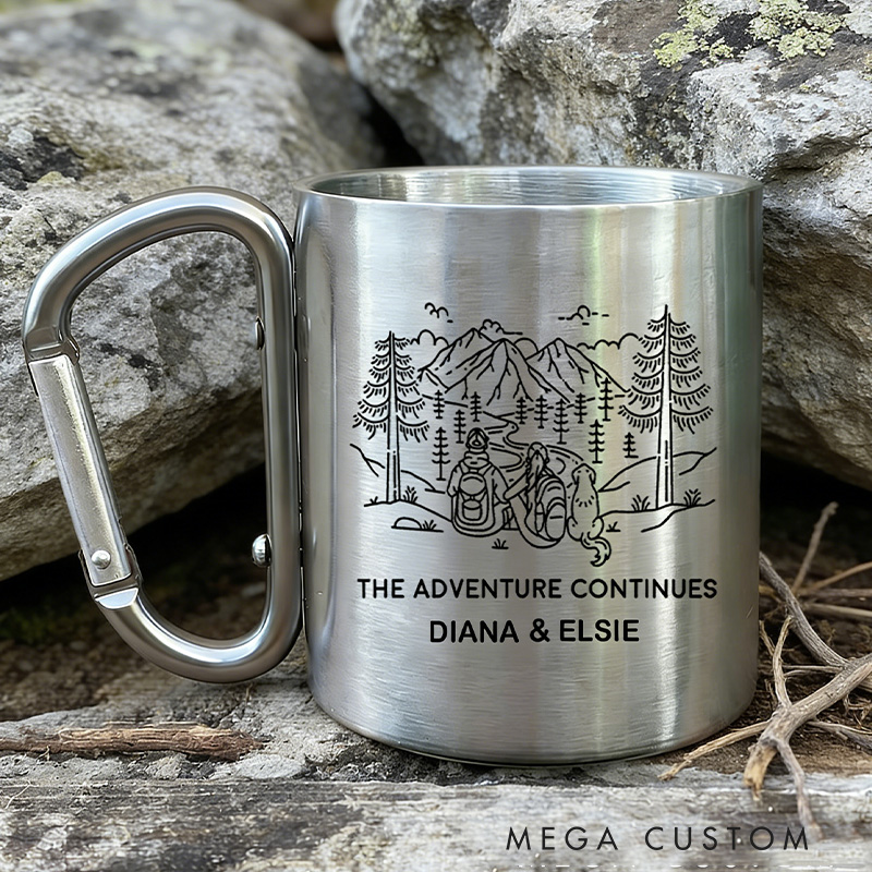 Personalized Adventure Continues Stainless Steel Mug Outdoor Couple Hiking Mug Cup Gift for Outdoor Lover