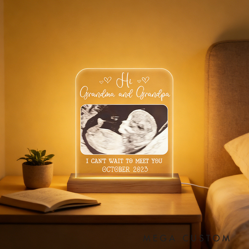 Personalized Baby Family Pregnancy Announcement Hi Grandma and Grandpa Plaque LED Lamp Night Light Gift for Family