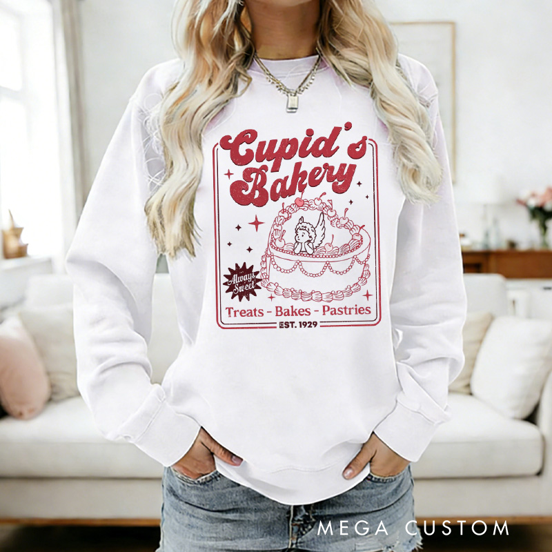 Personalized Cupid's Bakery Sweatshirt with Name Always Sweet Cake Sweatshirt Treats Bakes Pastries Shirt Valentine's Day Gift for Women Baking Lover Her