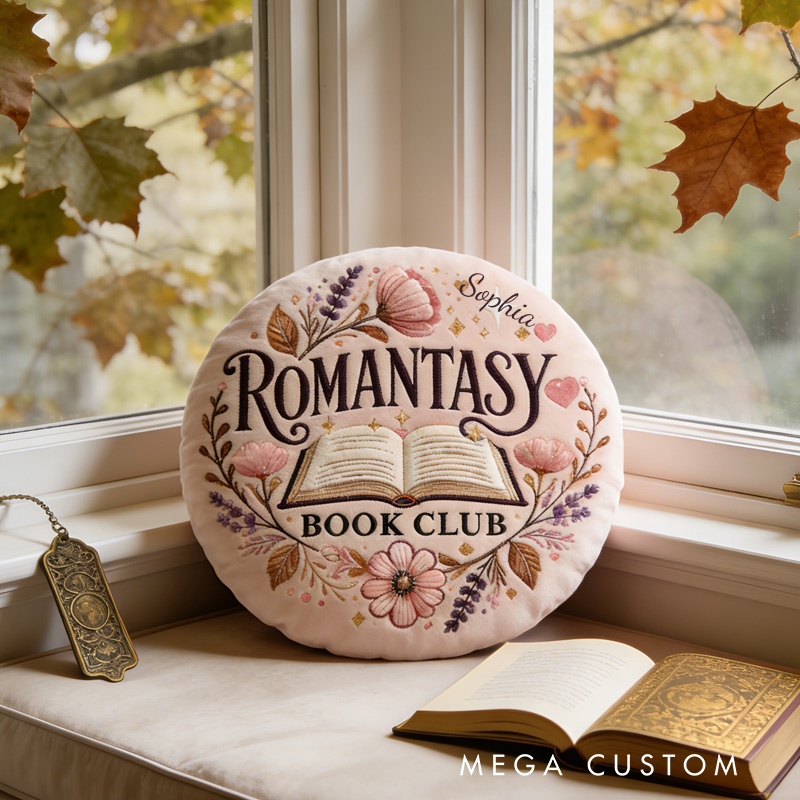 Personalized Romantasy Book Club Throw Pillow Graphic 3D Print Floral Book Pillow Fantasy Bookish Pillow with Name for Kids Boy Girl Gift for Reading Lover