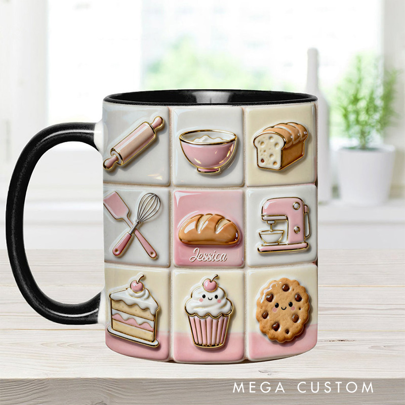 Personalized Love Baking Mug Custom Baking Accent Mug with Name Baking Lover Gift for Her Women