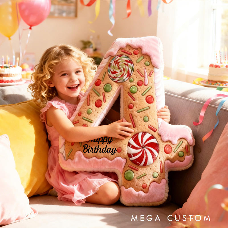 Personalized Cake Alphabet Throw Pillow Graphic 3D Print Letter Pillow Custom Kids Cookie Pillow with Name for Kids Birthday Gift