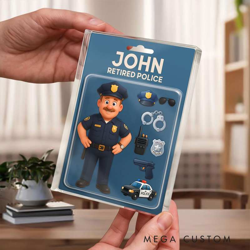 Personalized Police Gifts Custom Retired Officer Acrylic Plaque Faux 3D Printed Figure Block for Dad or Grandpa Fathers Day Retirement Gift