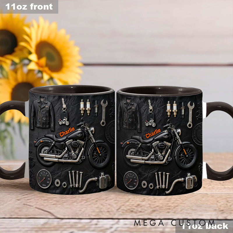 Personalized Biker Gifts Custom Name Motorcycle Mug Color Inside Coffee Cup for Men Motor Racer Rider Gift