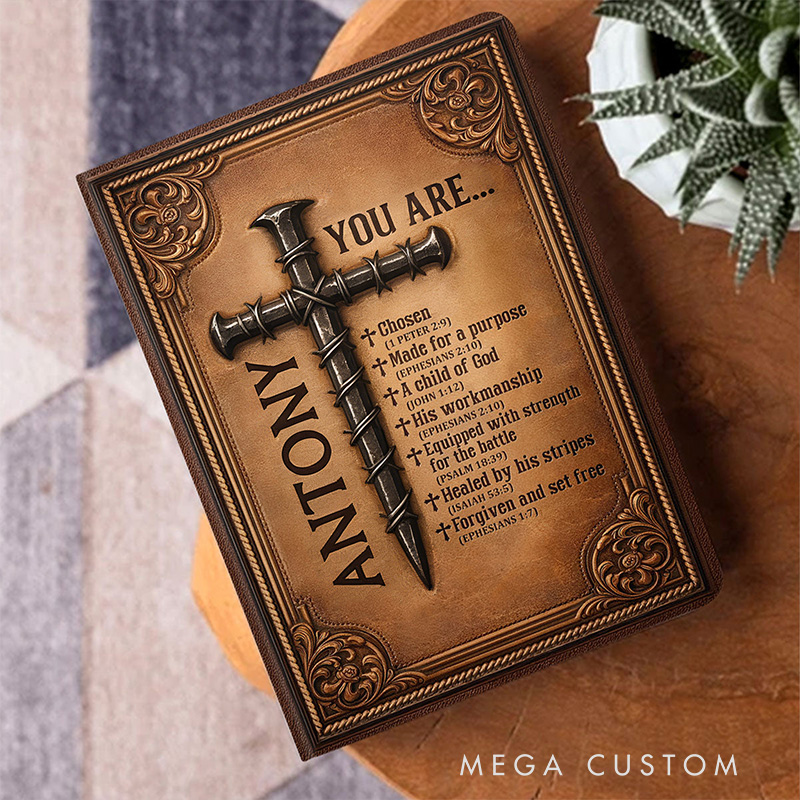 Personalized You Are Leather Cover Notebook with Custom Name Encouraging Scripture Bible Verse Journal Religious Christian Gift for Men Teens Boys
