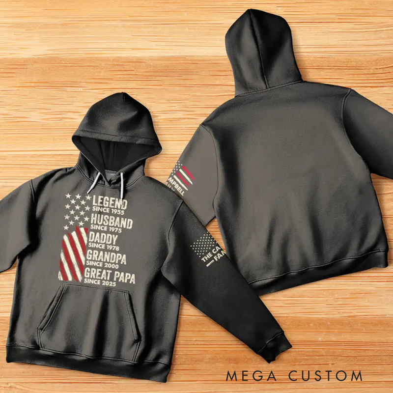 Personalized Pullover Hoodie Legend Husband Dad Papa Custom Tees with Family Names Gift for Grandpa Dad Husband