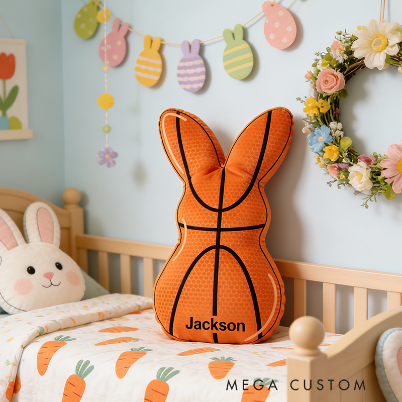 Personalized Easter Basketball Bunny Pillow with Custom Name for Kids Easter Gifts