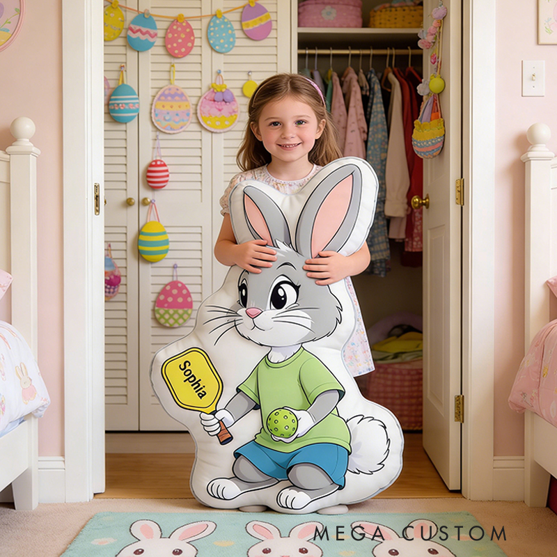 Personalized Easter Pickleball Bunny Pillow with Custom Name for Kids Easter Gifts 