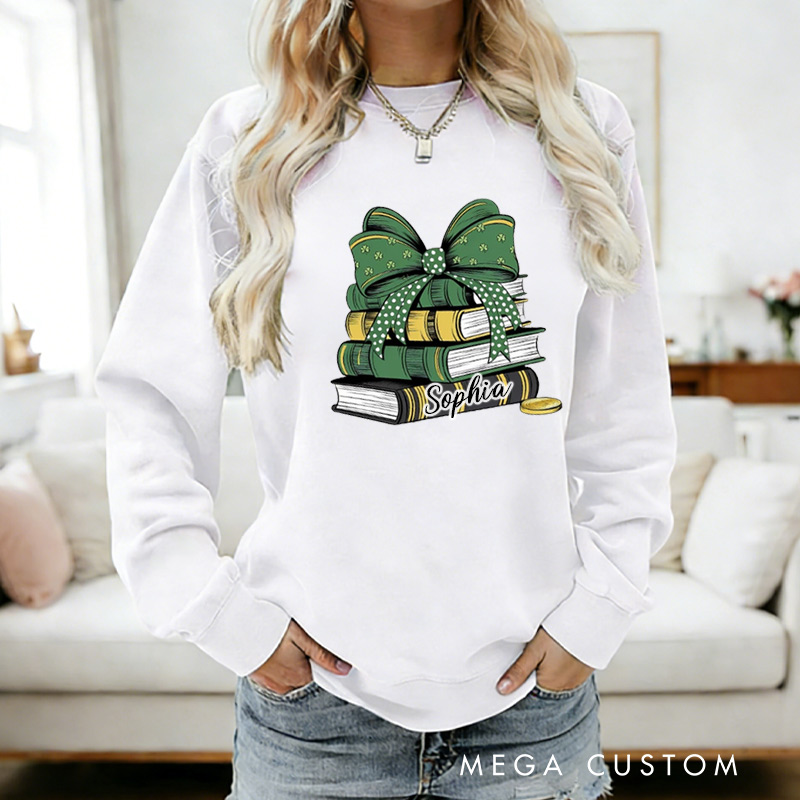 Personalized St Patrick's Books Lucky Books Sweatshirt Shamrock Bookworm Sweatshirt for Reading Lovers