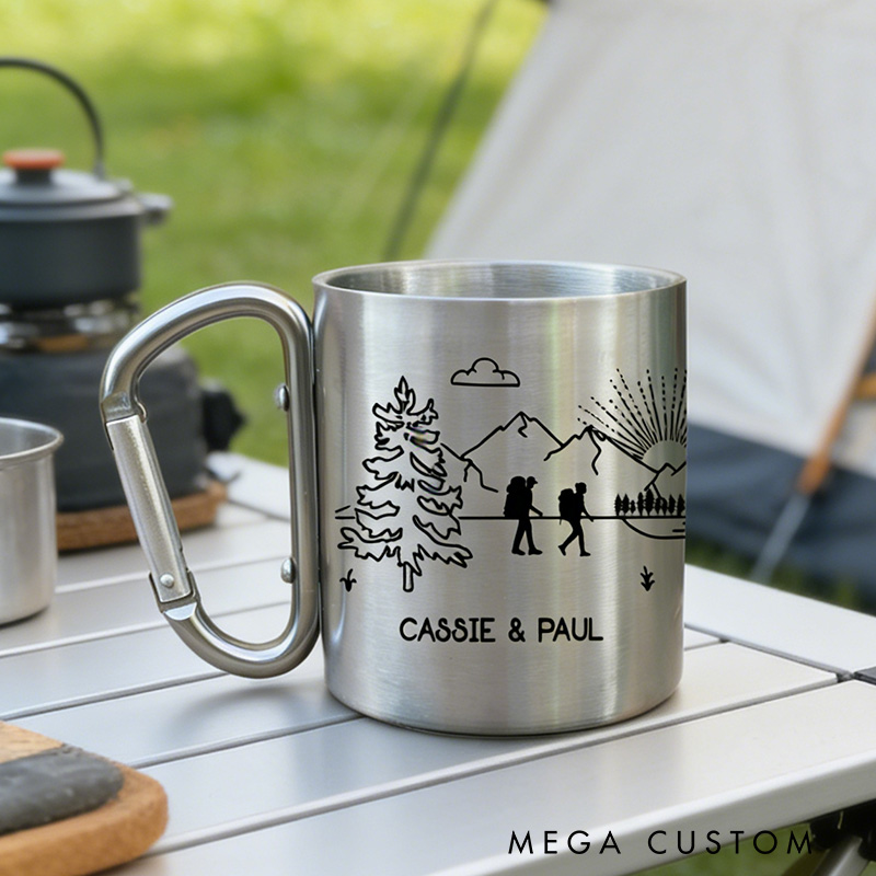 Personalized Carabiner Hikers Mug Mountain Climbers Mug Hiking Camping Adventure Cup Couple Gift for Him or Her