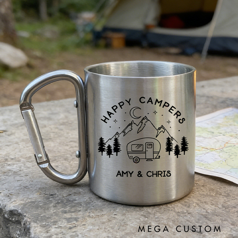 Personalized Carabiner Mug Happy Camper Cup Outdoors Camping Mug Gift for Camping Adventure Lover