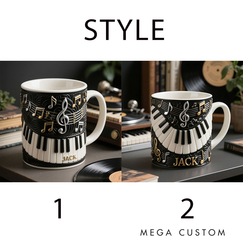 Personalized 2D Flat Melodic Keys Mug Custom Vinyl Records Themed Mug for Music Lovers