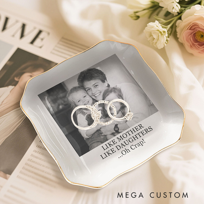 Personalized Photo Jewelry Dish Custom Vintage Photo & Message Ring Dish Mother's Day Gifts for Mom