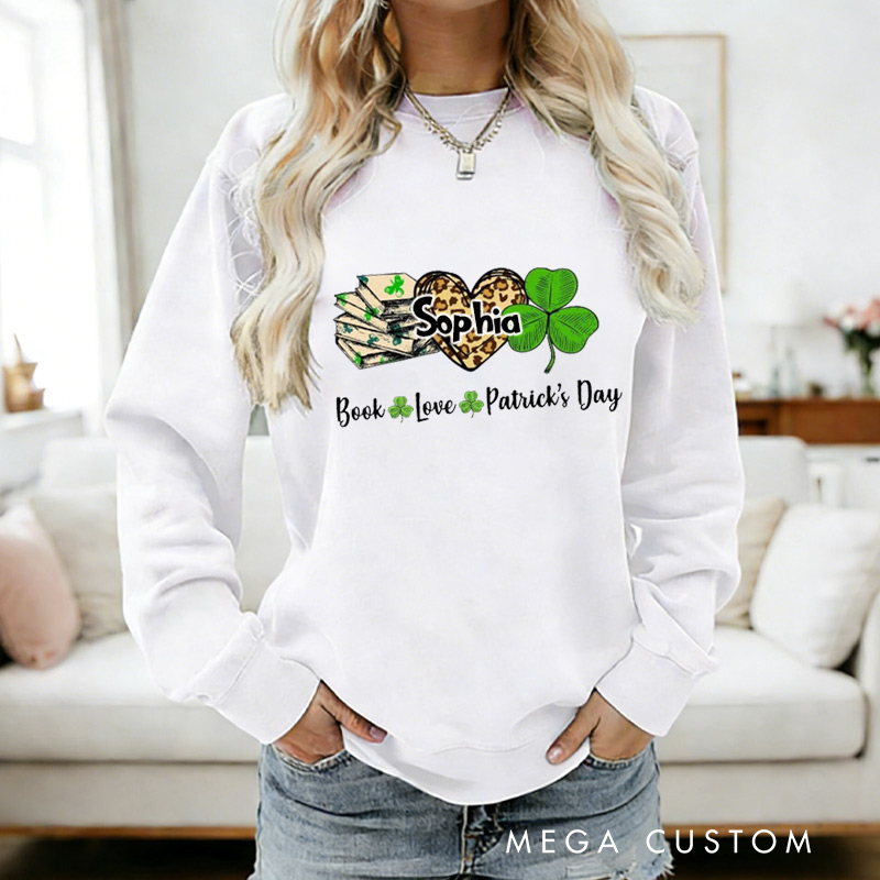 Personalized Book Lover St. Patrick's Day Sweatshirt Irish Shamrock Gift for Reading Lovers