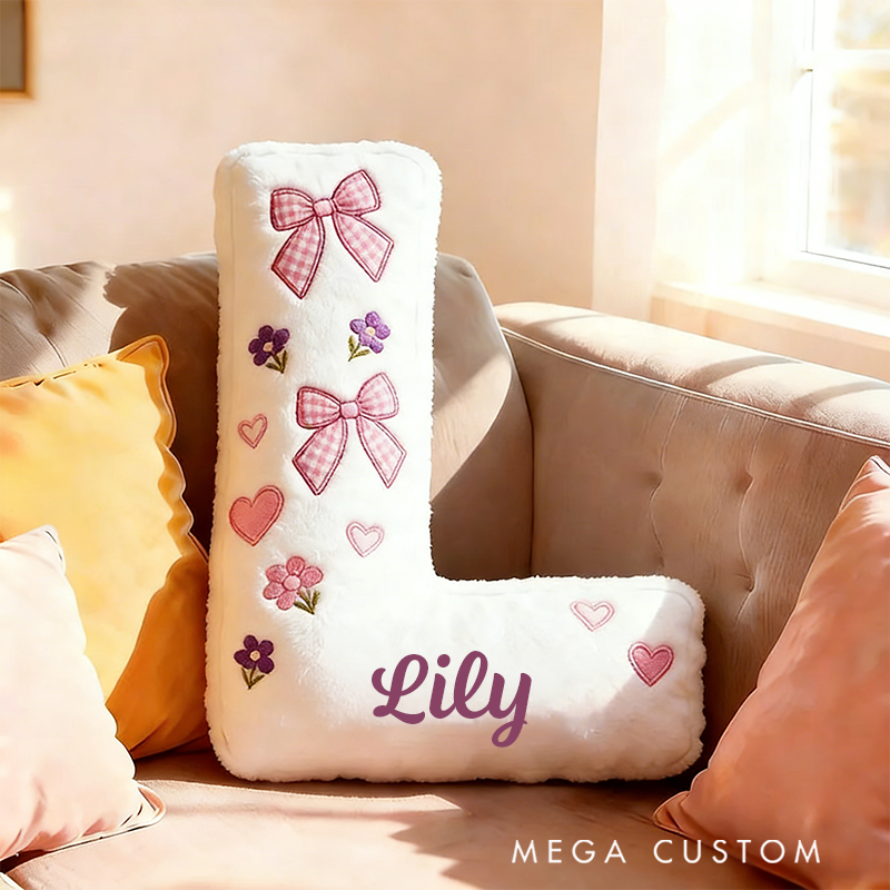 Personalized Flowers Bow Letter Pillow Graphic 3D Print Flowers Heart Bow and Custom Name Pillow for Gardening Lovers